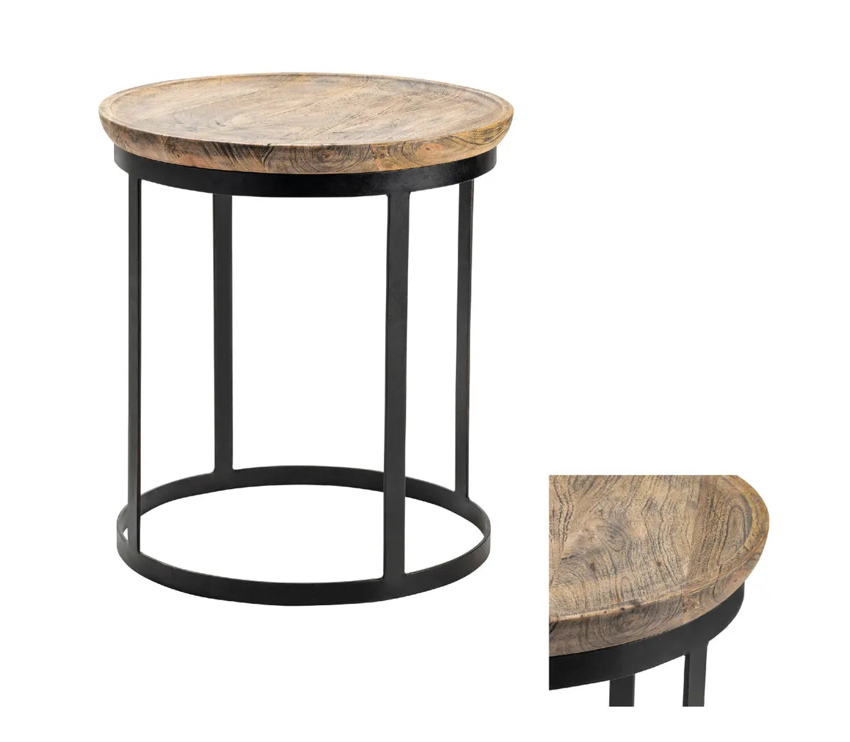 Brentwood End Table (Set of 2) - Round - Solid Wood - Metal Frame