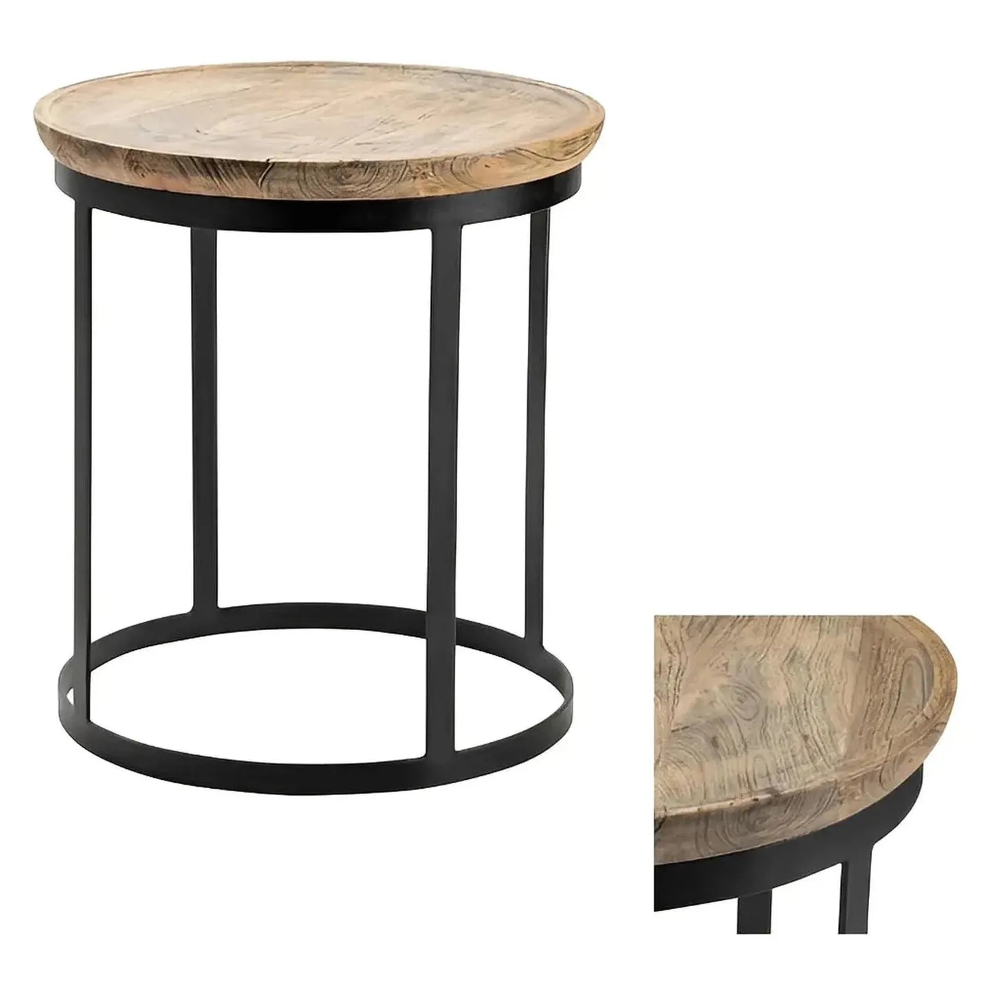 Brentwood End Table (Set of 2) - Round - Solid Wood - Metal Frame