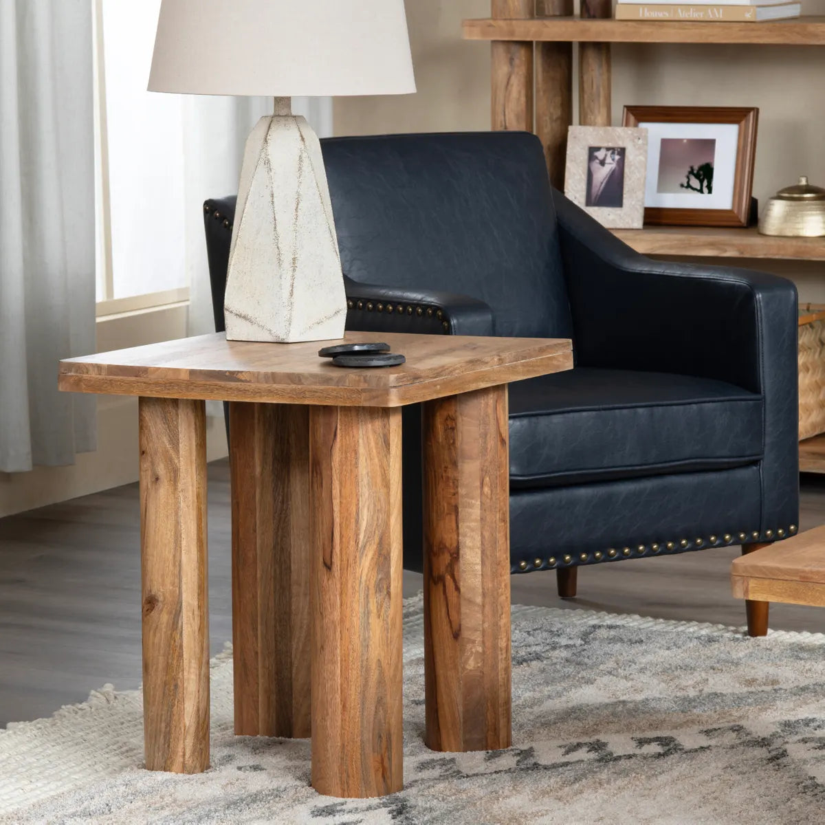Hadley Square Solid Wood End Table – Cylindrical Legs (Set of 2)