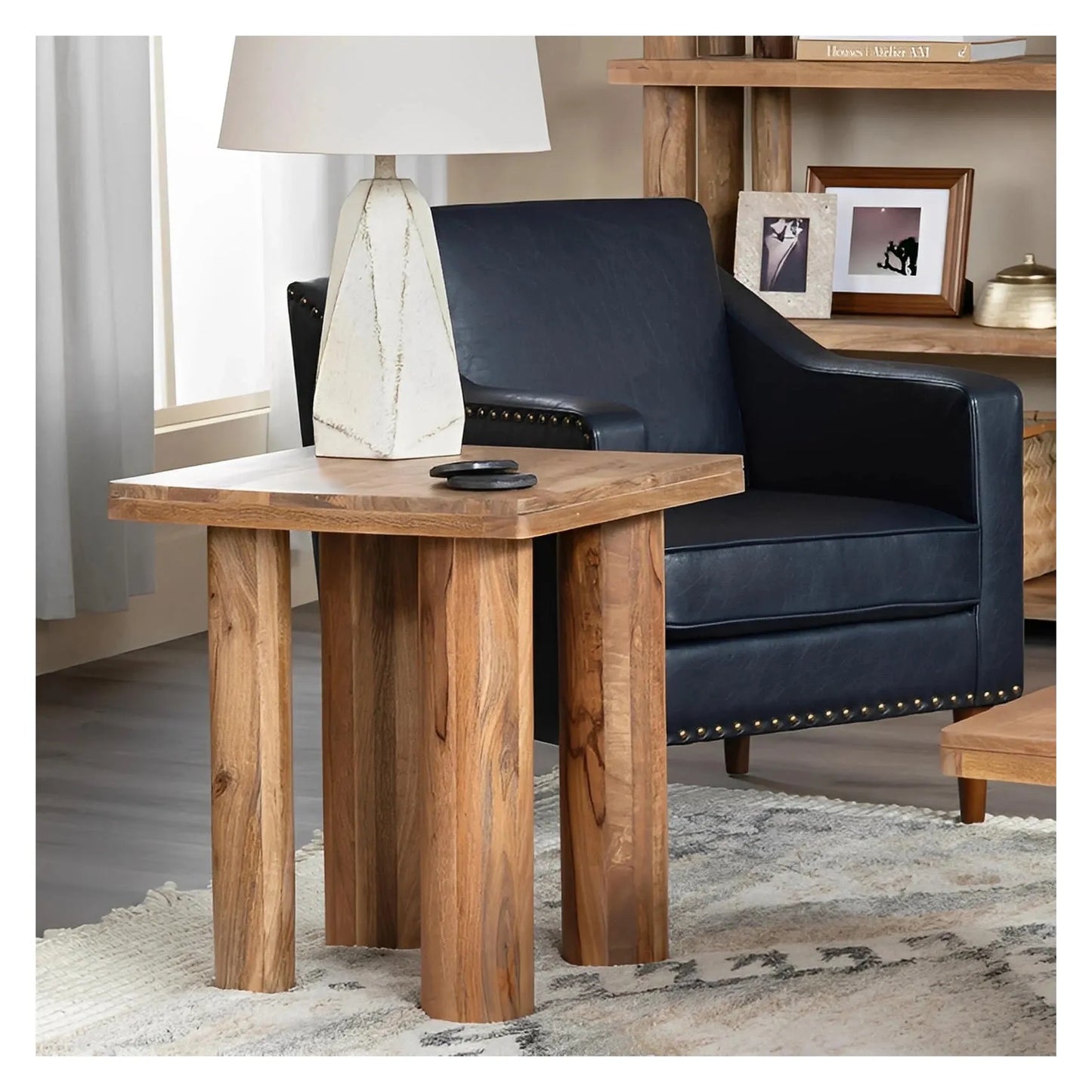Hadley Square Solid Wood End Table – Cylindrical Legs (Set of 2)