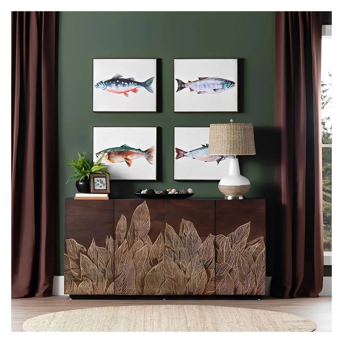 Hartleigh Leaf Four-Door Sideboard - Brown - Transitional