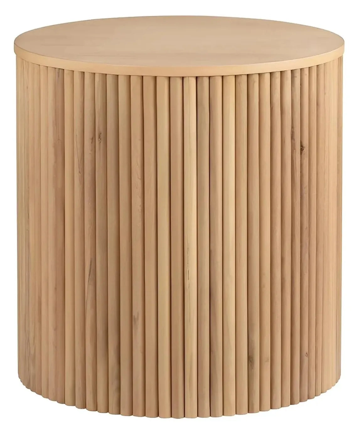 Ellington Round Slatted Wood End Table – Natural Finish (Set of 2)