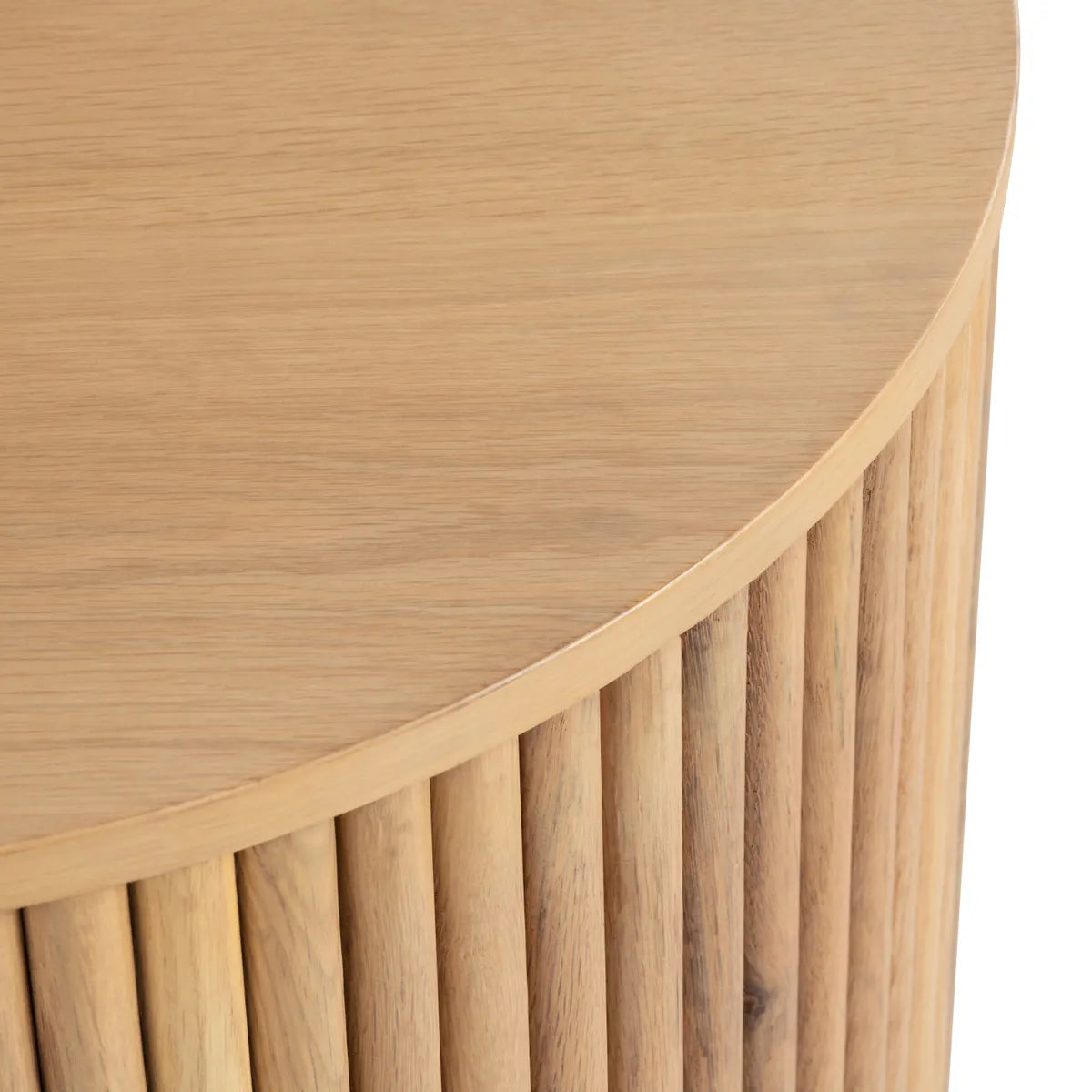 Ellington Round Slatted Wood End Table – Natural Finish (Set of 2)