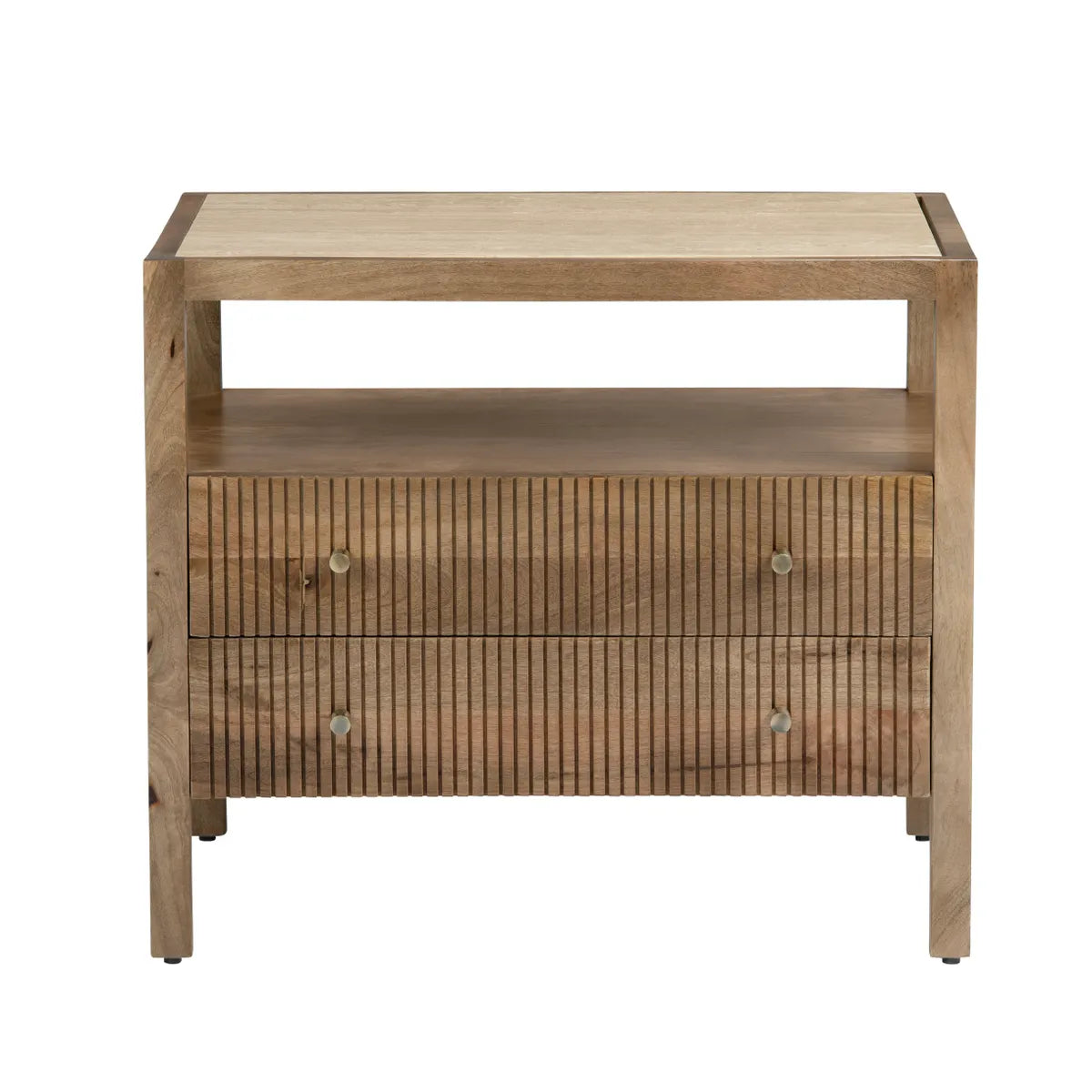 Lake Placid Brown Nightstands (2-Pack) Coastal, Transitional, tapered legs, felt-lined top drawers