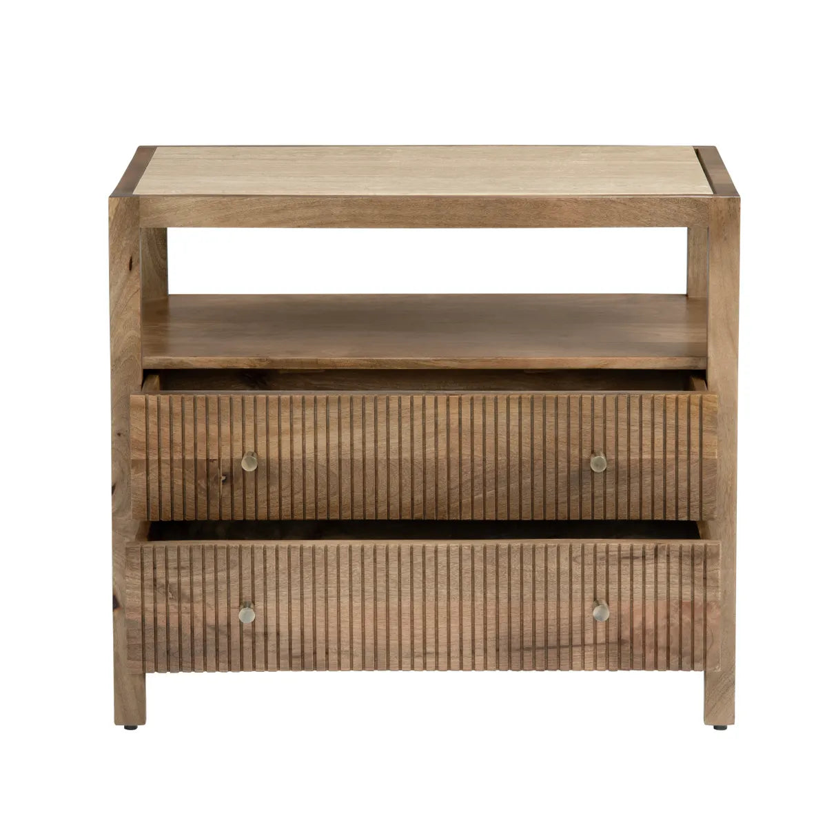 Lake Placid Brown Nightstands (2-Pack) Coastal, Transitional, tapered legs, felt-lined top drawers