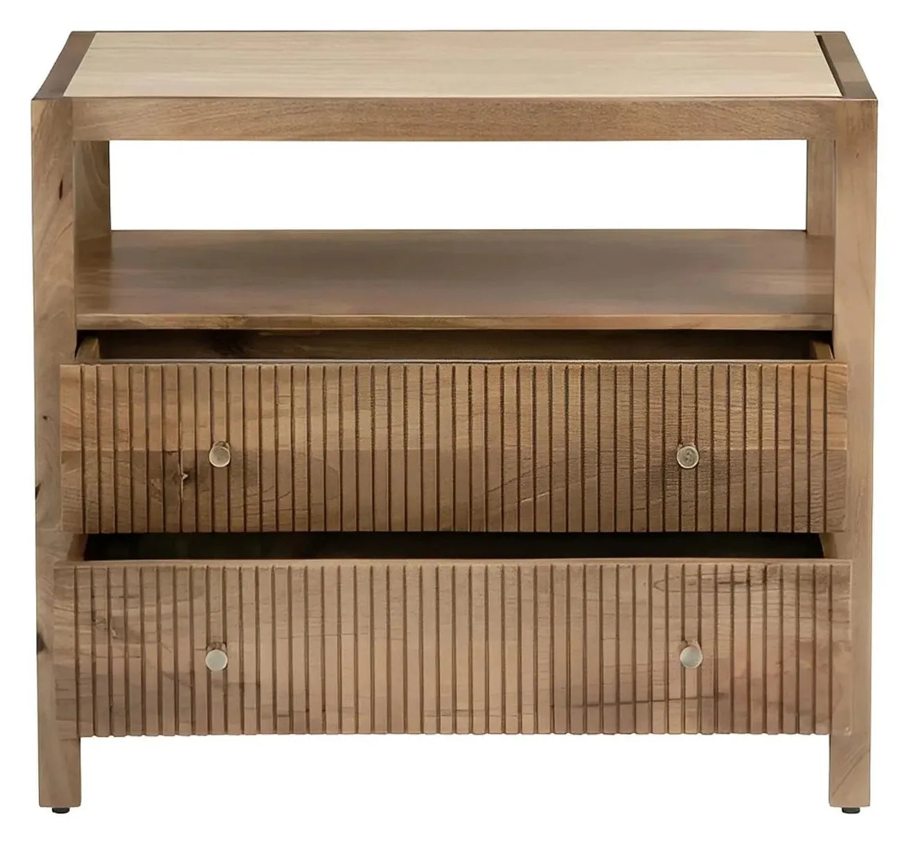 Lake Placid Brown Nightstands (2-Pack) Coastal, Transitional, tapered legs, felt-lined top drawers