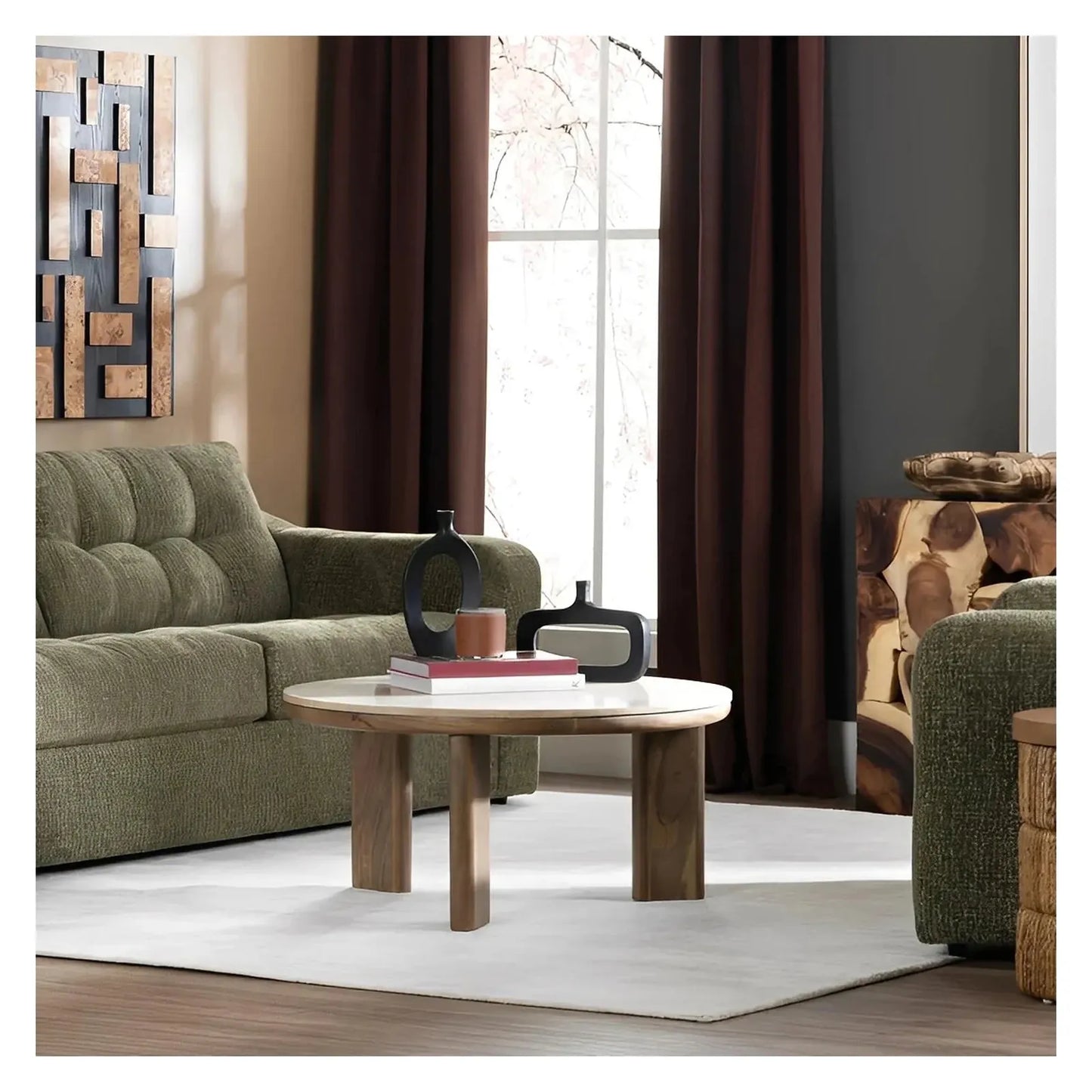 Preston Round Solid Wood Cocktail or Coffee Table