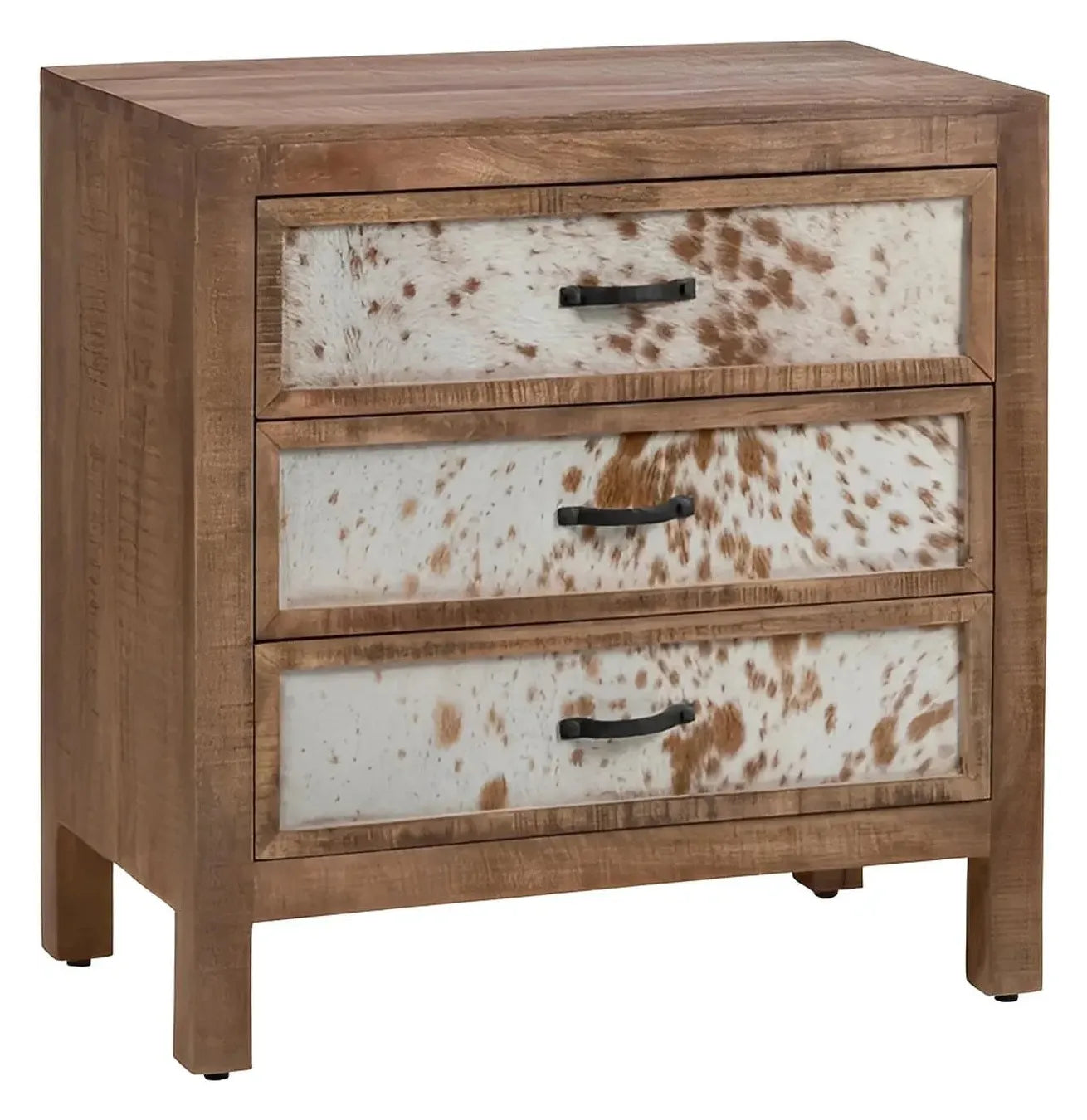 Bennington Stained Brown Nightstands (2-Pack), Hair On Hide, Mango Wood, Rustic, solid wood craftsmanship, distressed