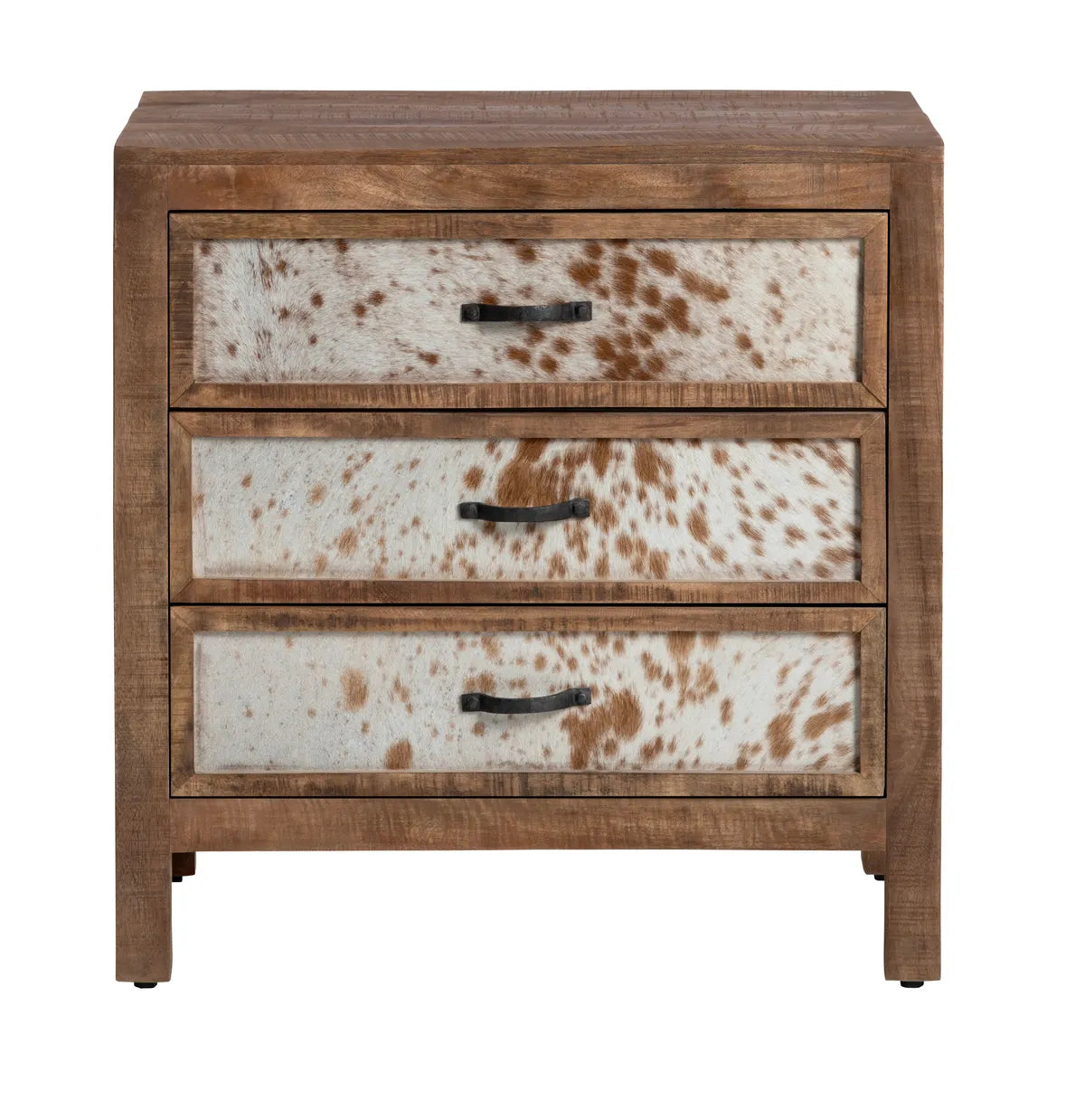 Bennington Stained Brown Nightstands (2-Pack), Hair On Hide, Mango Wood, Rustic, solid wood craftsmanship, distressed