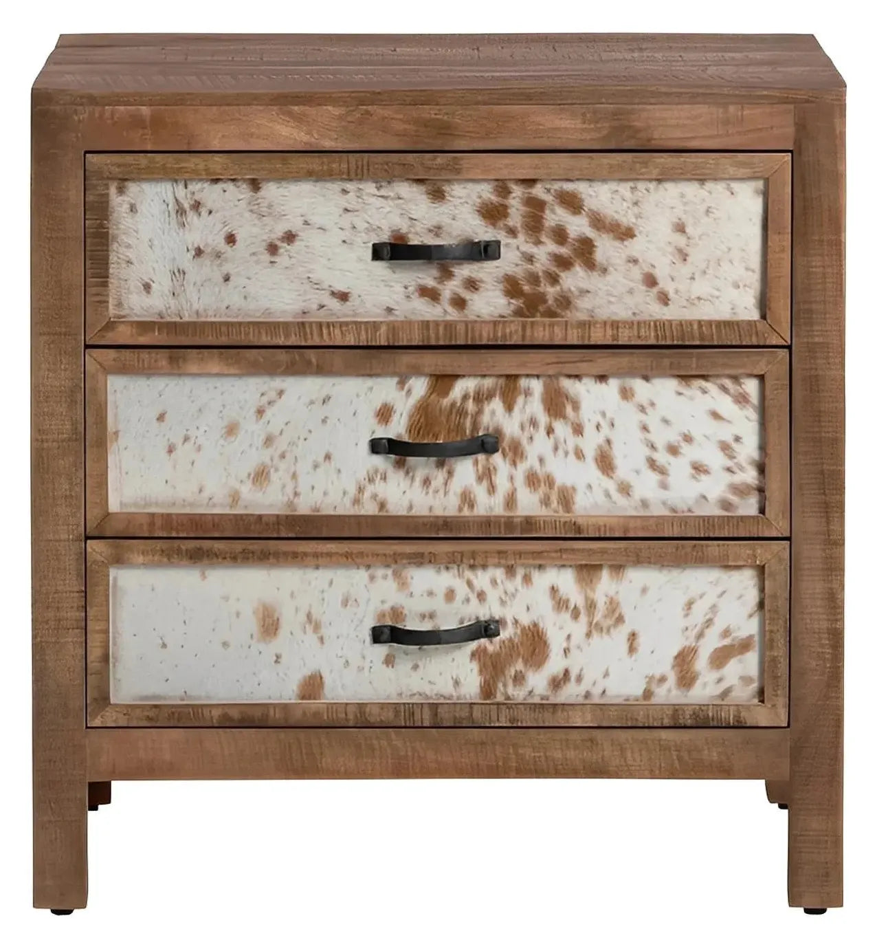 Bennington Stained Brown Nightstands (2-Pack), Hair On Hide, Mango Wood, Rustic, solid wood craftsmanship, distressed