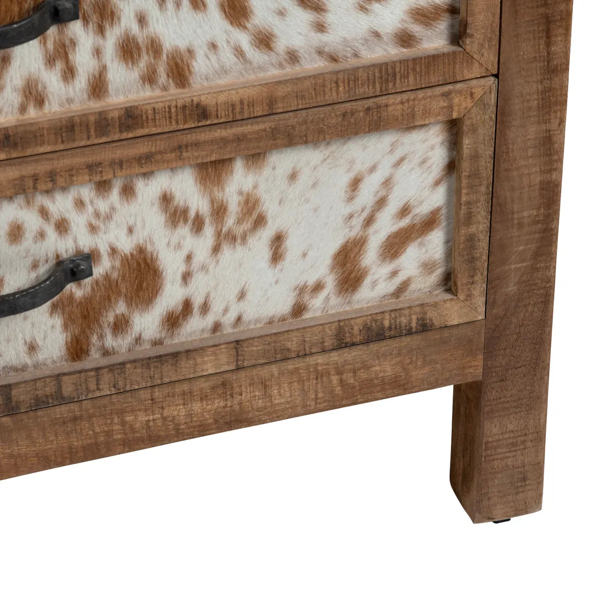 Bennington Stained Brown Nightstands (2-Pack), Hair On Hide, Mango Wood, Rustic, solid wood craftsmanship, distressed