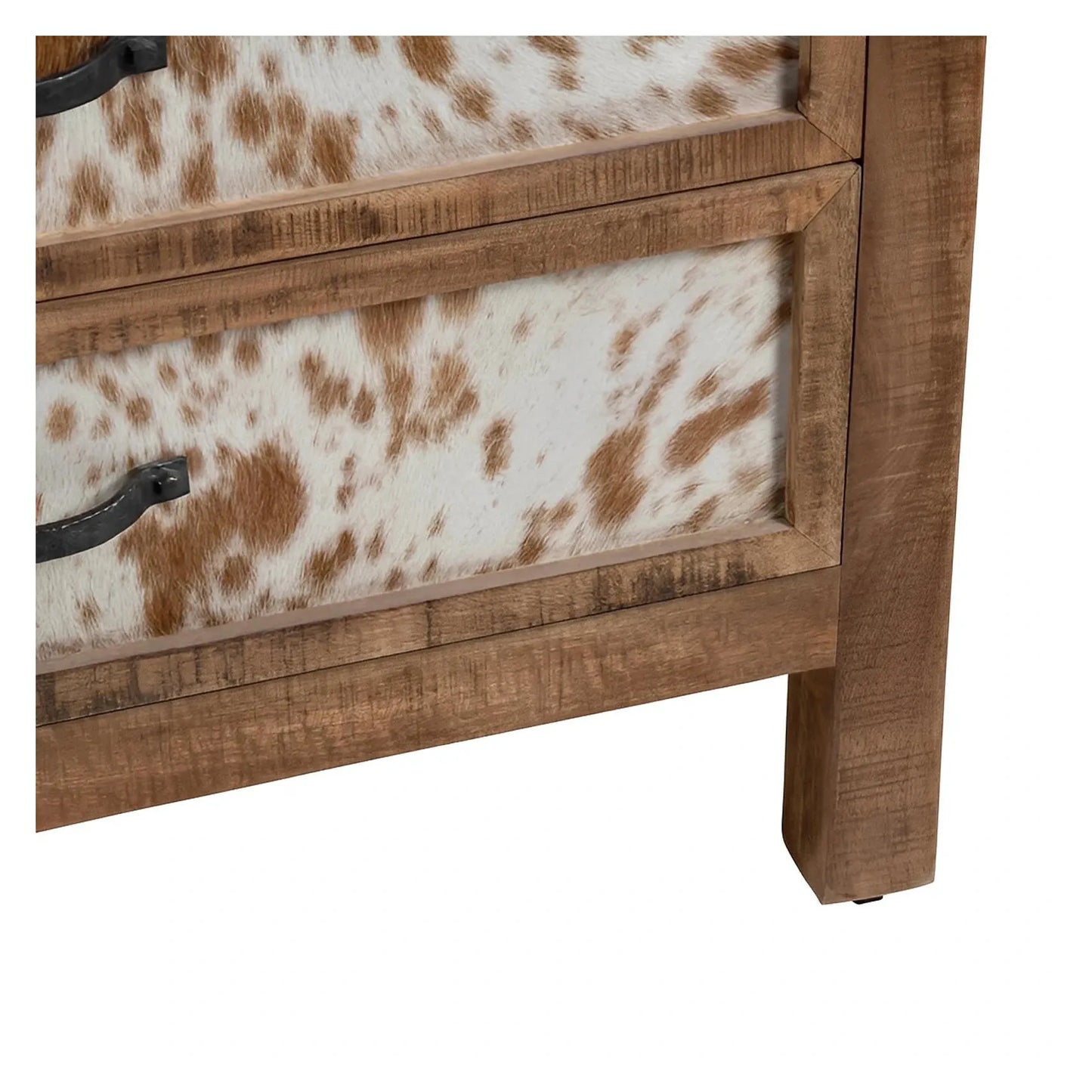 Bennington Stained Brown Nightstands (2-Pack), Hair On Hide, Mango Wood, Rustic, solid wood craftsmanship, distressed