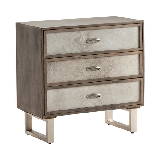 Bethel Stained Grey Nightstands (2-Pack), Hair On Hide, Mango Wood, Metal, Rustic, Transitional, distressed wood