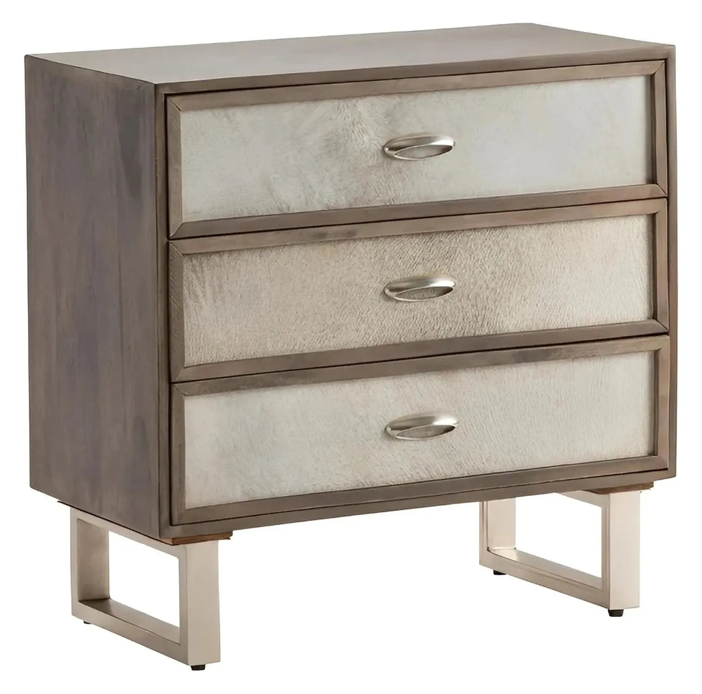 Bethel Stained Grey Nightstands (2-Pack), Hair On Hide, Mango Wood, Metal, Rustic, Transitional, distressed wood