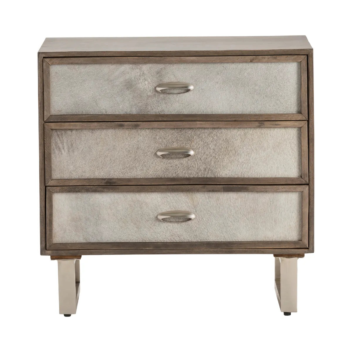 Bethel Stained Grey Nightstands (2-Pack), Hair On Hide, Mango Wood, Metal, Rustic, Transitional, distressed wood