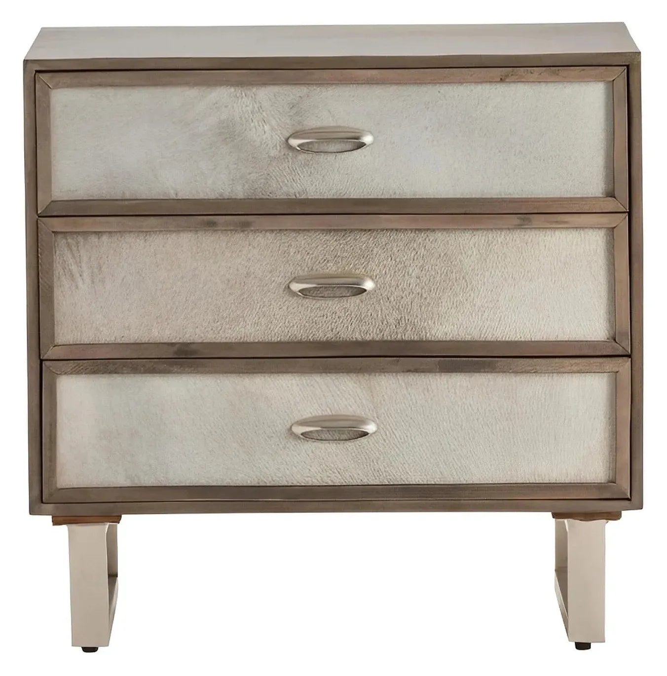 Bethel Stained Grey Nightstands (2-Pack), Hair On Hide, Mango Wood, Metal, Rustic, Transitional, distressed wood