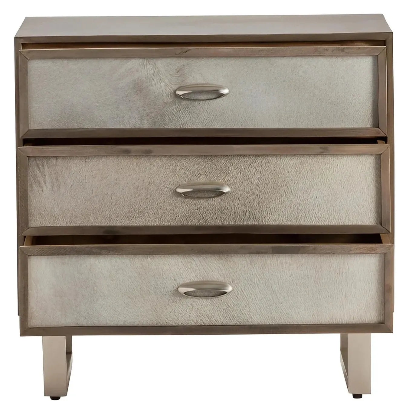 Bethel Stained Grey Nightstands (2-Pack), Hair On Hide, Mango Wood, Metal, Rustic, Transitional, distressed wood