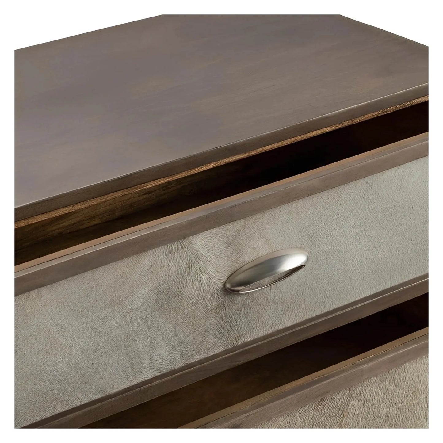 Bethel Stained Grey Nightstands (2-Pack), Hair On Hide, Mango Wood, Metal, Rustic, Transitional, distressed wood