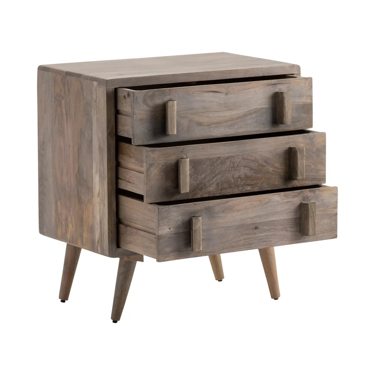 New Hope Stained Grey Nightstands (2-Pack), Mango Wood, Transitional, tapered legs, solid wood craftsmanship