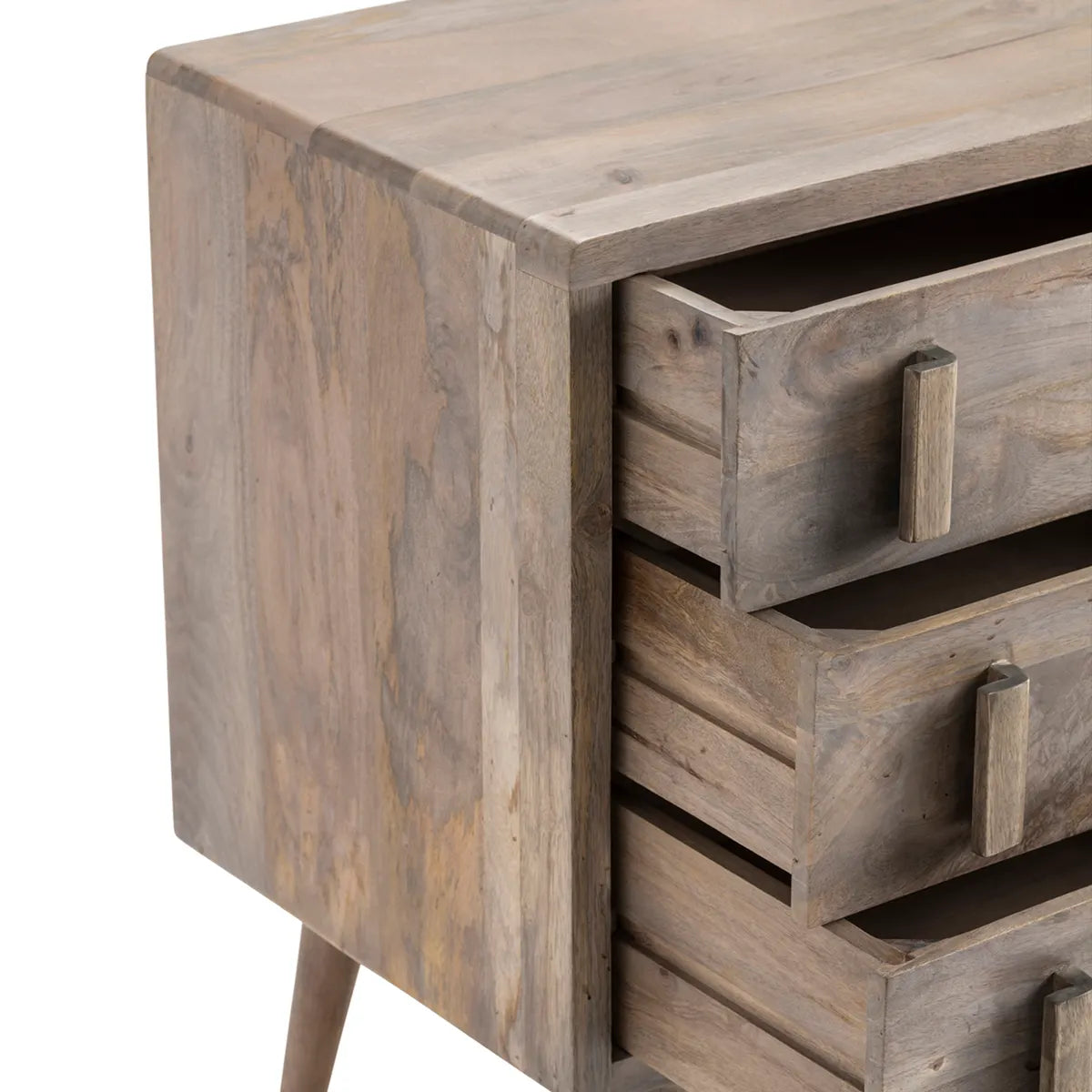 New Hope Stained Grey Nightstands (2-Pack), Mango Wood, Transitional, tapered legs, solid wood craftsmanship