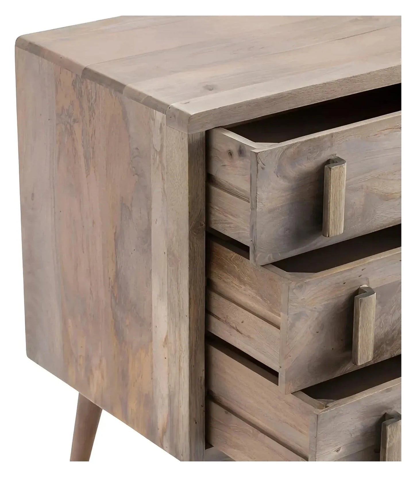 New Hope Stained Grey Nightstands (2-Pack), Mango Wood, Transitional, tapered legs, solid wood craftsmanship