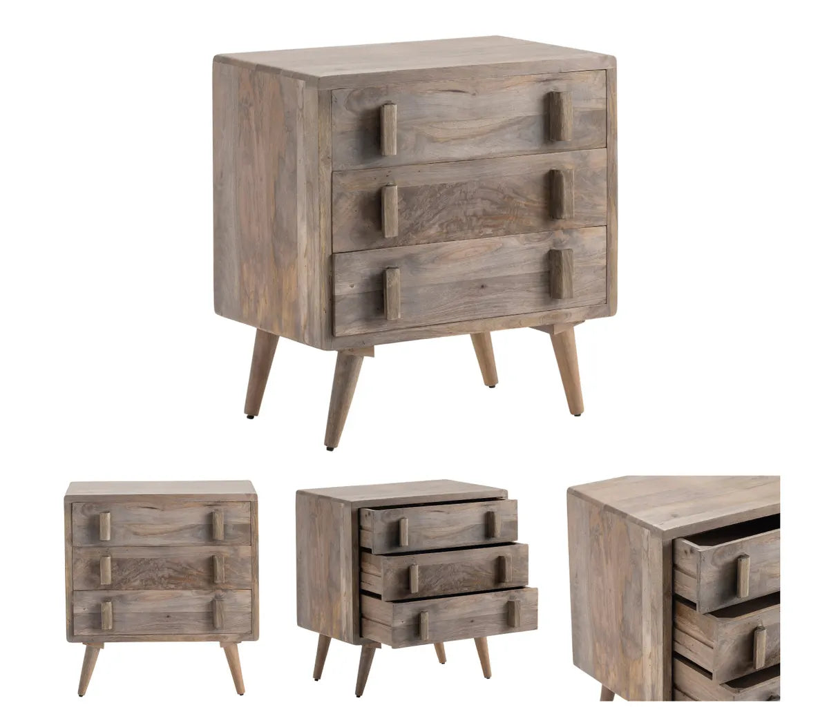 New Hope Stained Grey Nightstands (2-Pack), Mango Wood, Transitional, tapered legs, solid wood craftsmanship