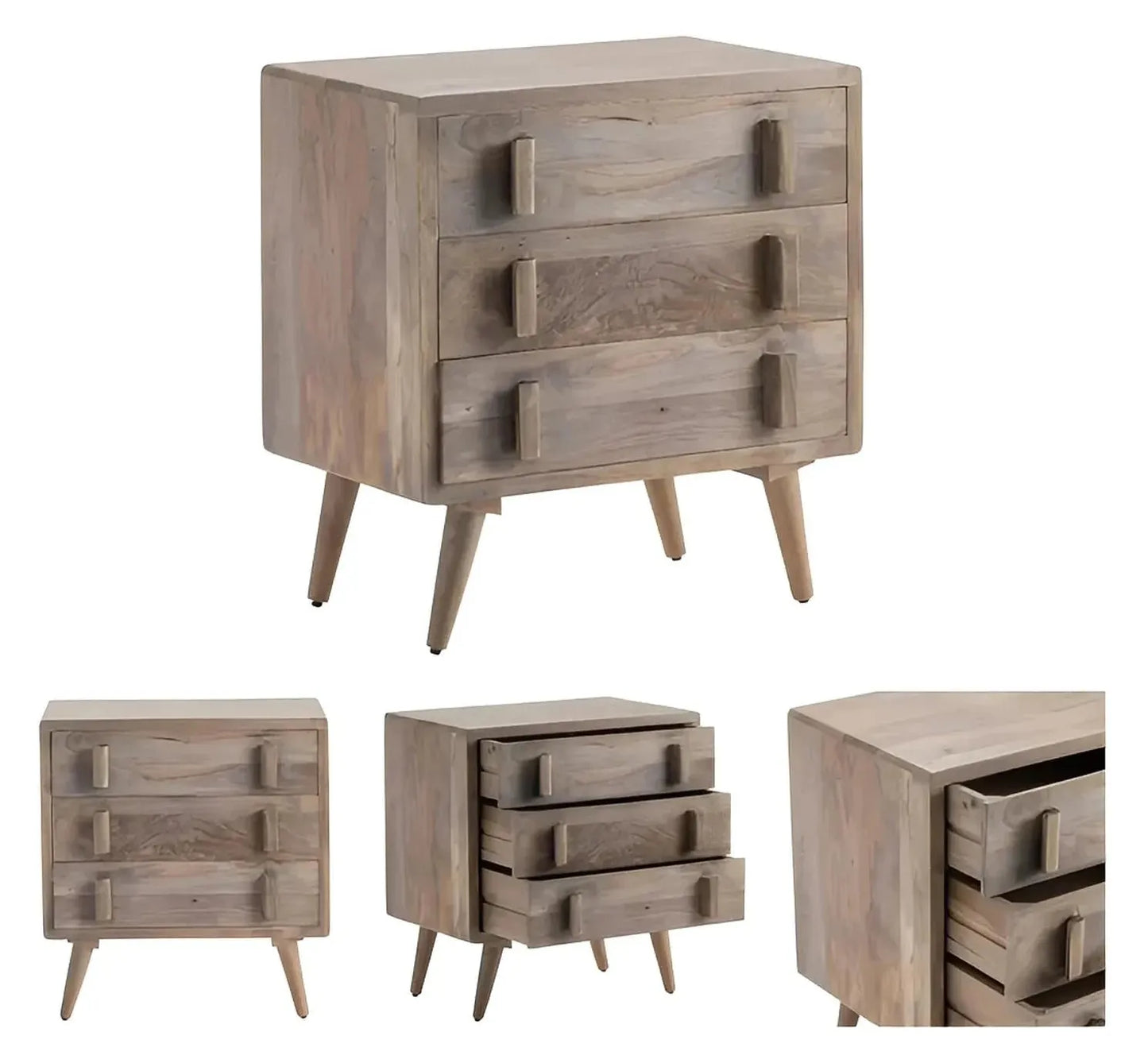 New Hope Stained Grey Nightstands (2-Pack), Mango Wood, Transitional, tapered legs, solid wood craftsmanship