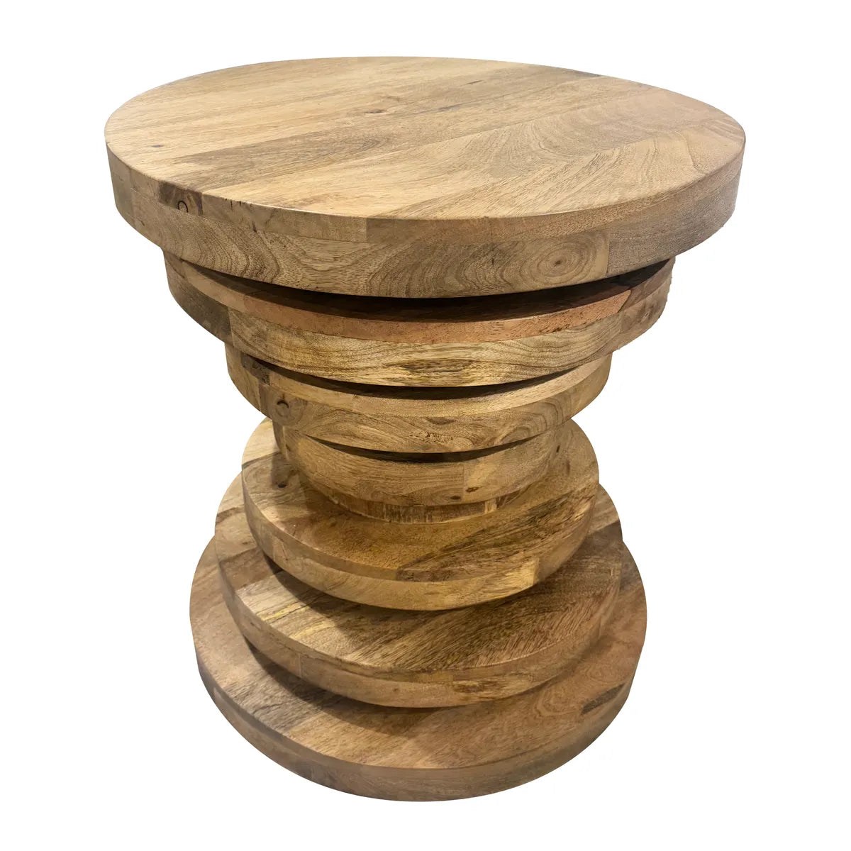 Baldwin Round Stacked Disc End Table – Natural Mango Wood (Set of 2)