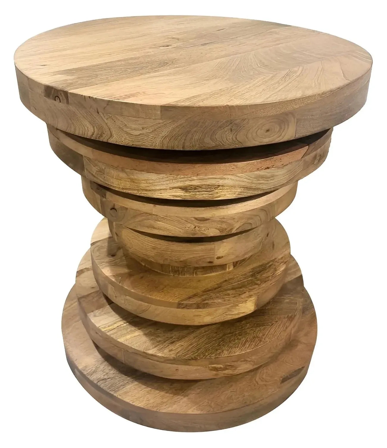 Baldwin Round Stacked Disc End Table – Natural Mango Wood (Set of 2)