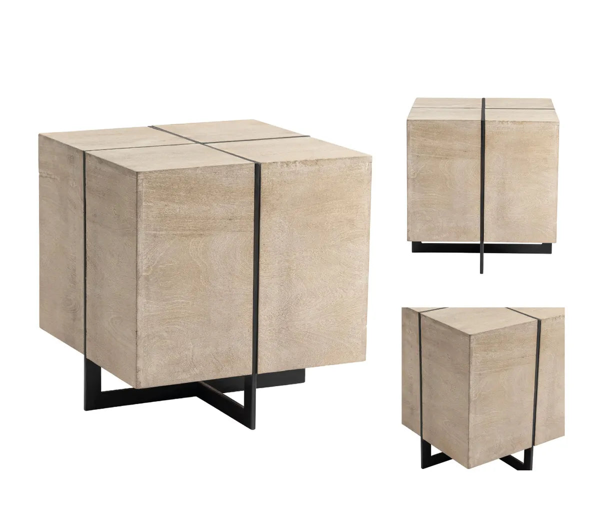 Gainwall End Table (Set of 2) - Square - Solid Wood - Metal Frame