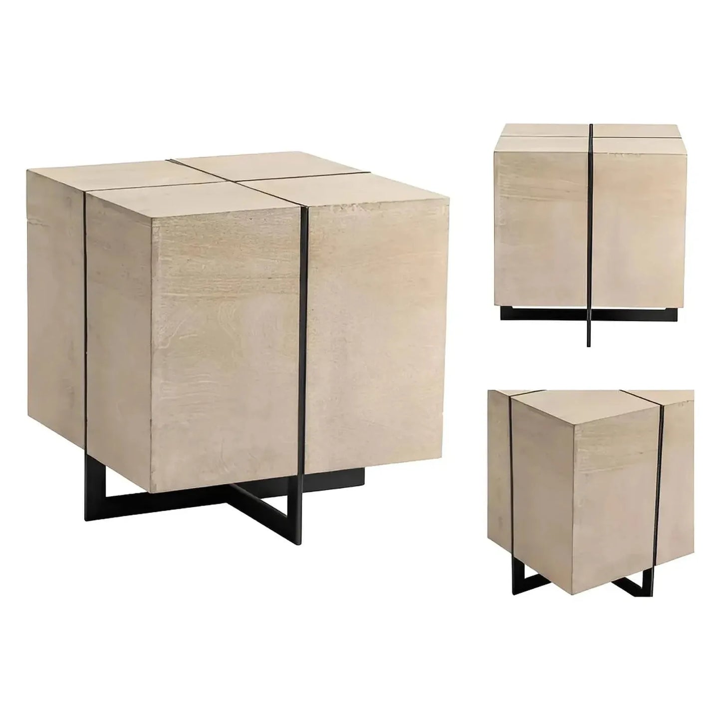 Gainwall End Table (Set of 2) - Square - Solid Wood - Metal Frame