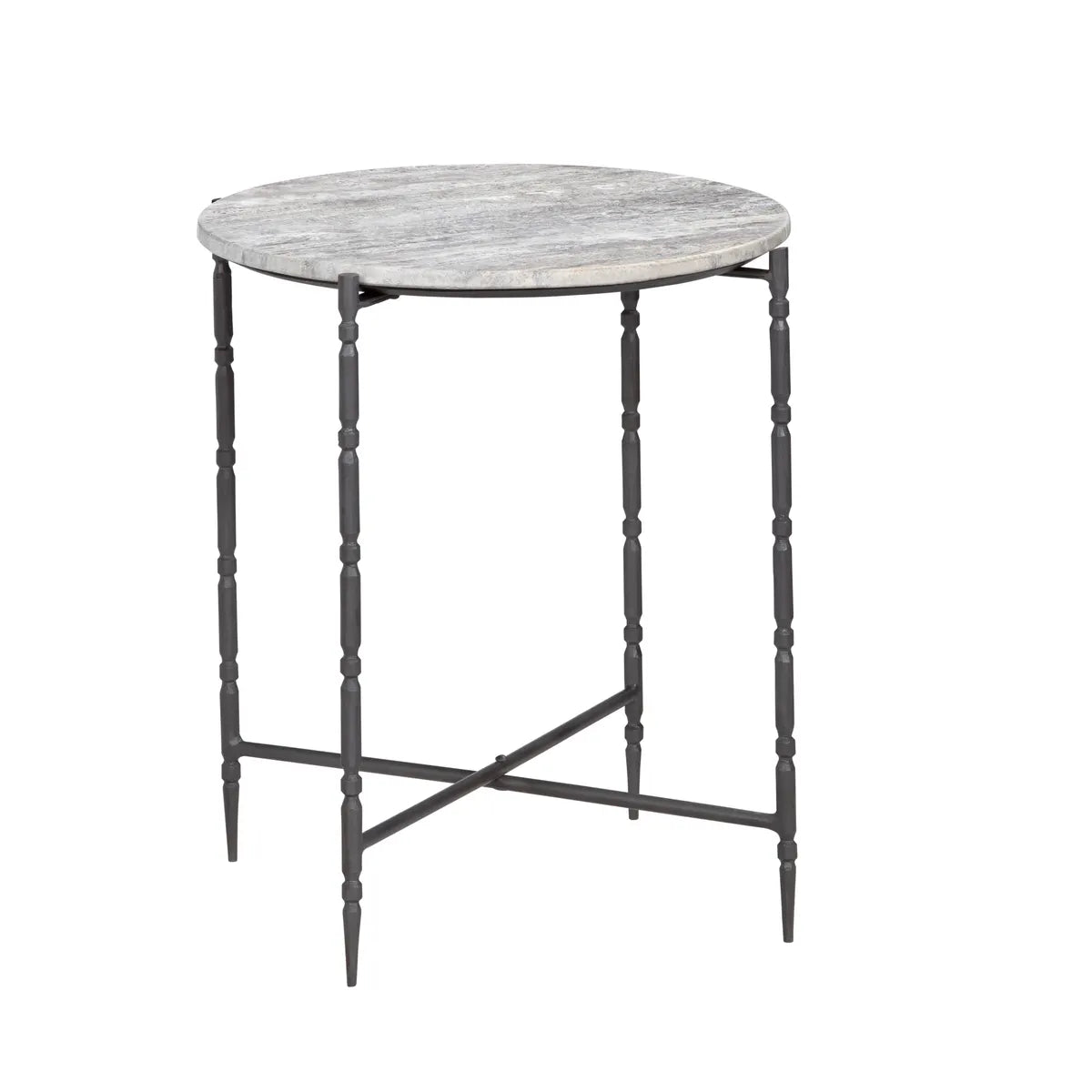 Camden Round Stone-Top End Table – Black Spindle Legs (Set of 2)