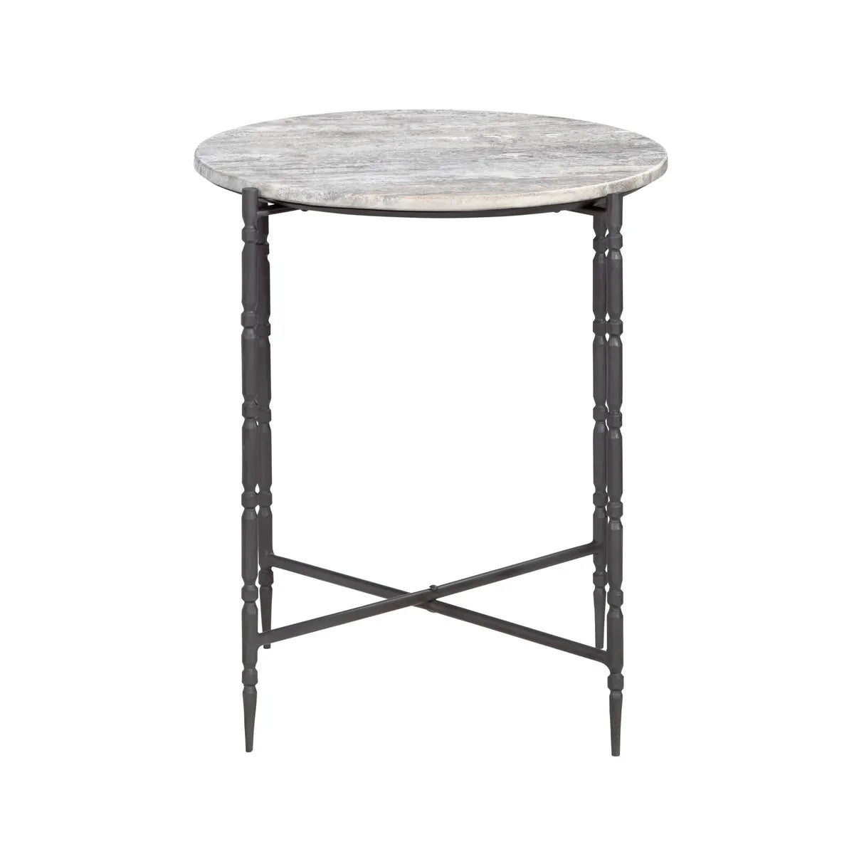 Camden Round Stone-Top End Table – Black Spindle Legs (Set of 2)