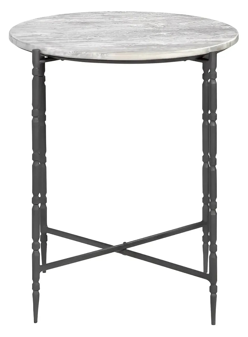 Camden Round Stone-Top End Table – Black Spindle Legs (Set of 2)