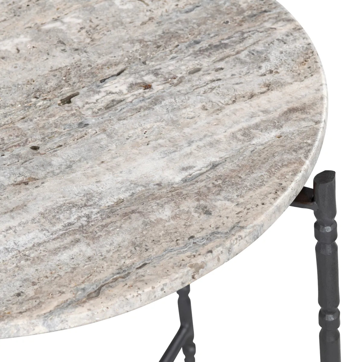 Camden Round Stone-Top End Table – Black Spindle Legs (Set of 2)