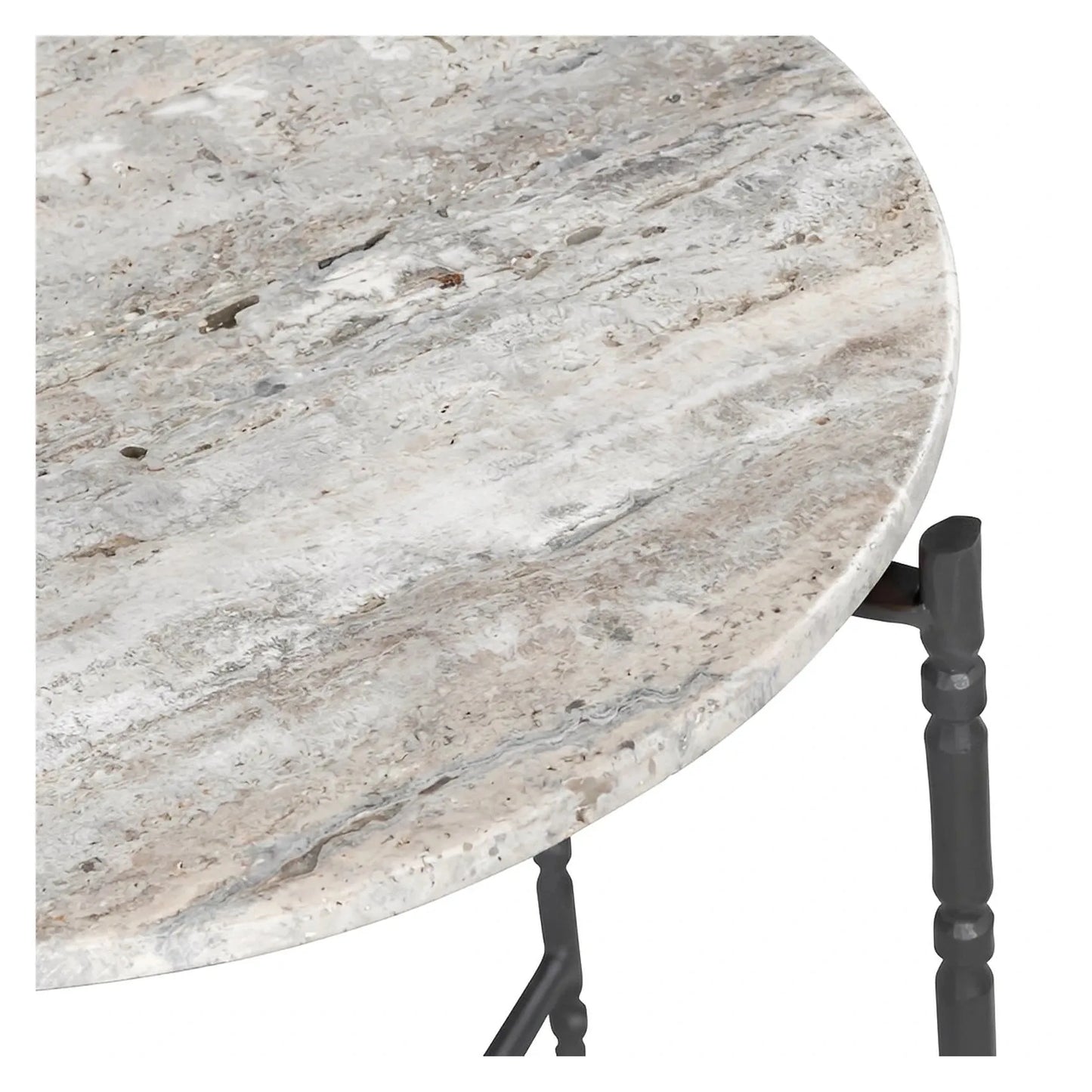 Camden Round Stone-Top End Table – Black Spindle Legs (Set of 2)