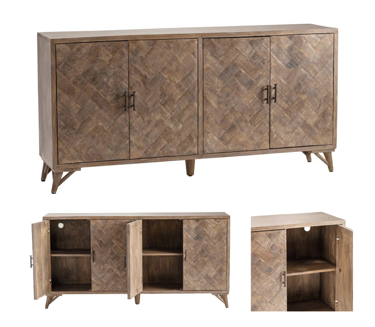 Silverpine Herringbone Sideboard, Buffet, or Credenza | 72 x 17 x 36 (in)
