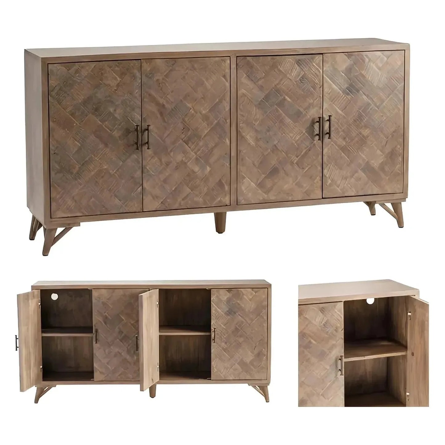 Silverpine Herringbone Sideboard, Buffet, or Credenza | 72 x 17 x 36 (in)