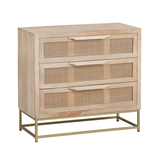Narragansett Stained Natural Nightstands (2-Pack), Mango Wood, Metal, Rattan, Coastal, durable construction, brushed