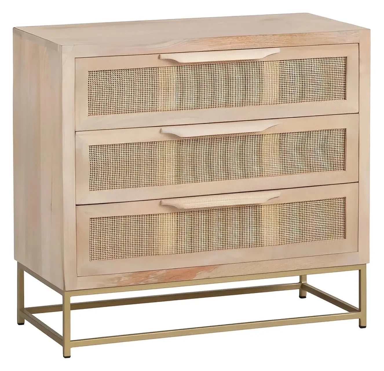 Narragansett Stained Natural Nightstands (2-Pack), Mango Wood, Metal, Rattan, Coastal, durable construction, brushed