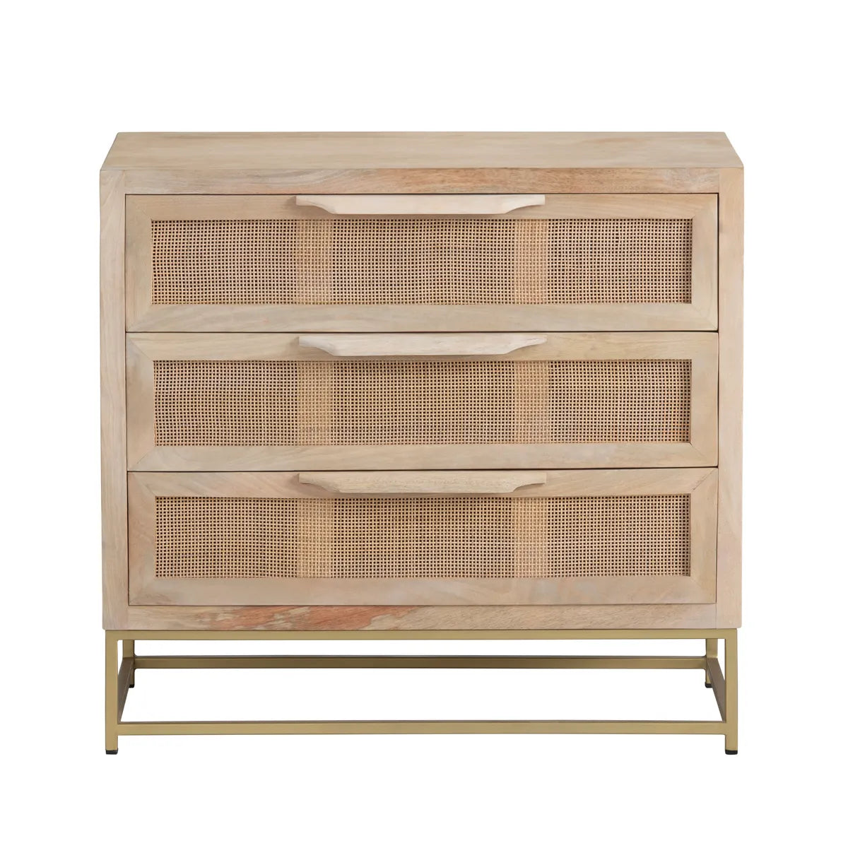Narragansett Stained Natural Nightstands (2-Pack), Mango Wood, Metal, Rattan, Coastal, durable construction, brushed