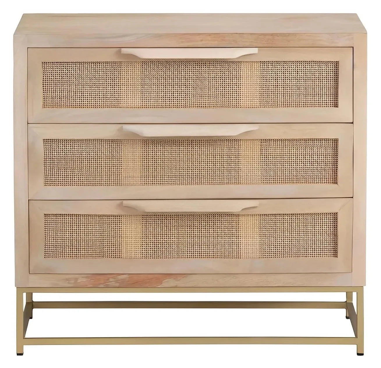 Narragansett Stained Natural Nightstands (2-Pack), Mango Wood, Metal, Rattan, Coastal, durable construction, brushed