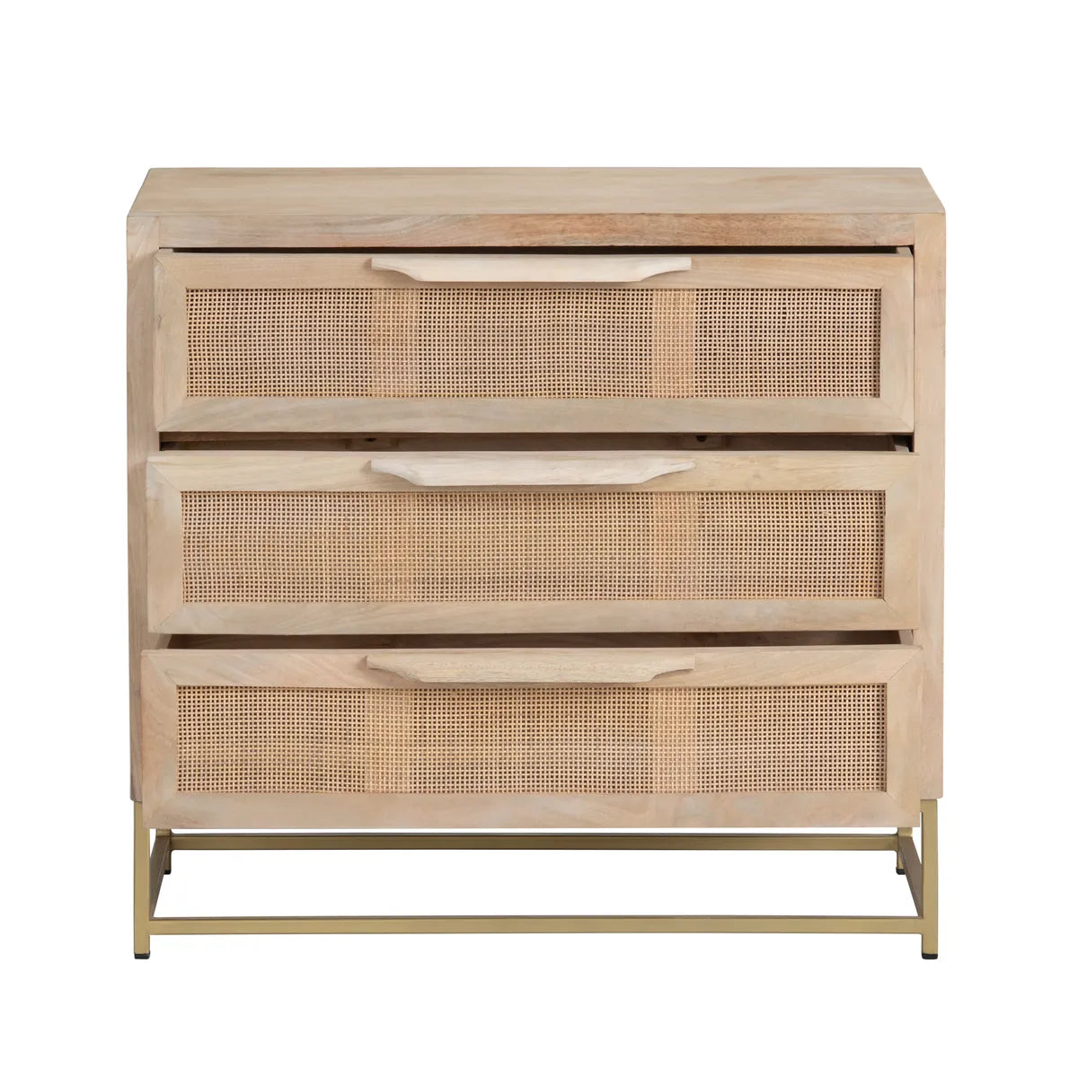 Narragansett Stained Natural Nightstands (2-Pack), Mango Wood, Metal, Rattan, Coastal, durable construction, brushed