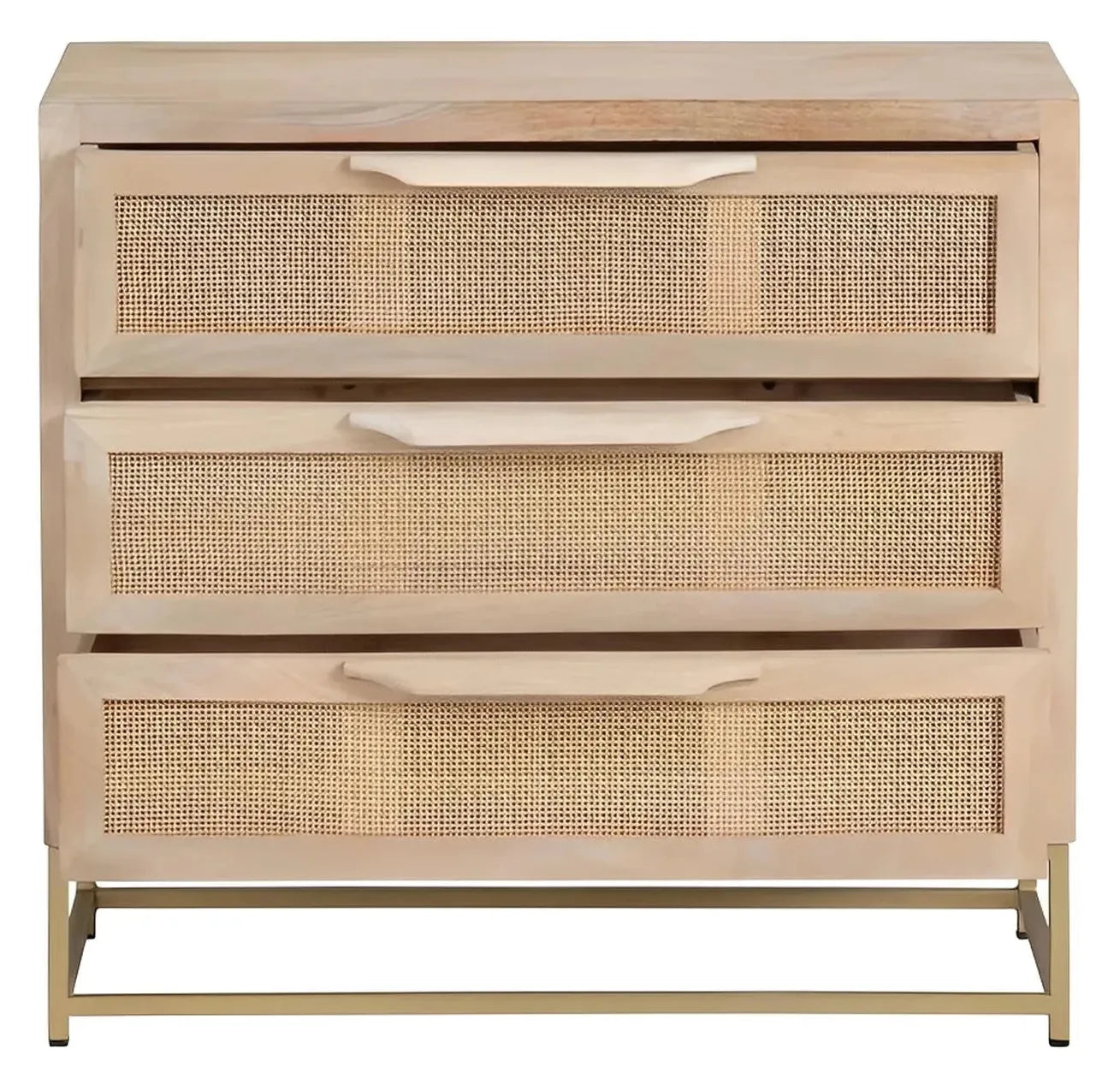 Narragansett Stained Natural Nightstands (2-Pack), Mango Wood, Metal, Rattan, Coastal, durable construction, brushed