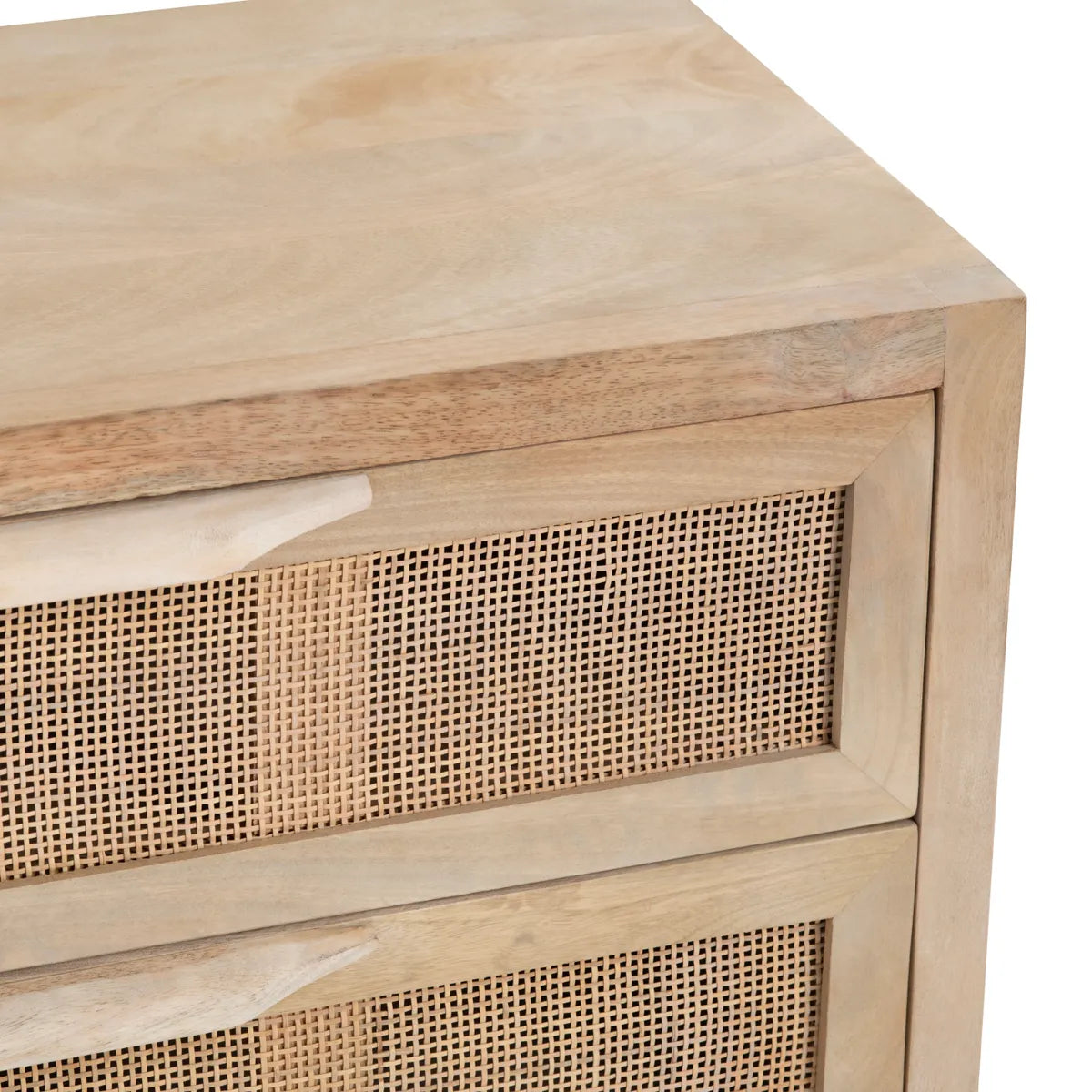 Narragansett Stained Natural Nightstands (2-Pack), Mango Wood, Metal, Rattan, Coastal, durable construction, brushed