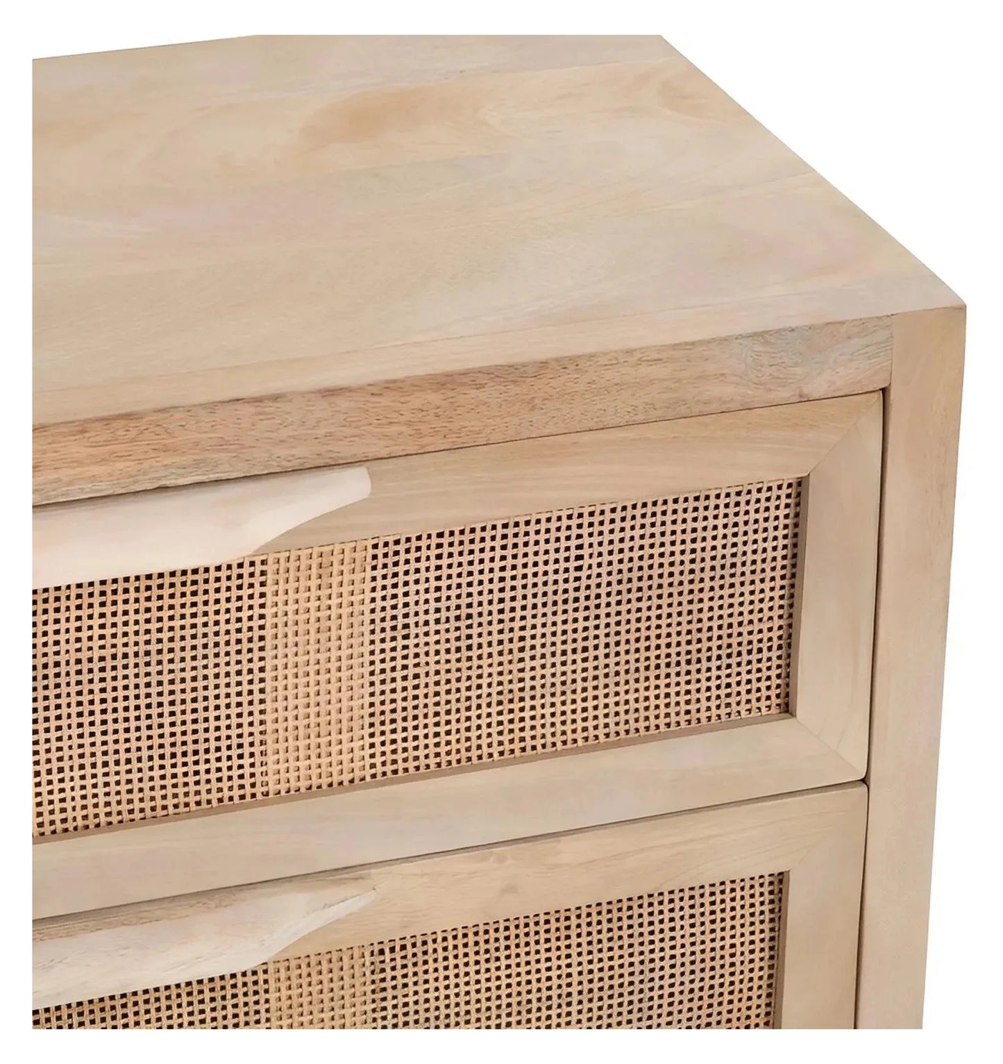 Narragansett Stained Natural Nightstands (2-Pack), Mango Wood, Metal, Rattan, Coastal, durable construction, brushed