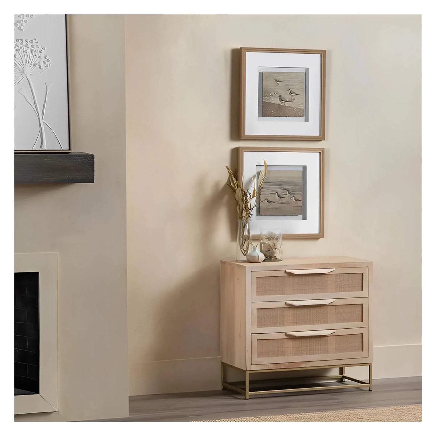 Narragansett Stained Natural Nightstands (2-Pack), Mango Wood, Metal, Rattan, Coastal, durable construction, brushed