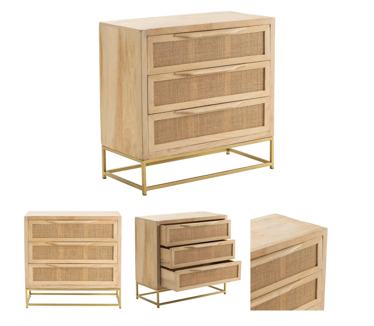 Narragansett Stained Natural Nightstands (2-Pack), Mango Wood, Metal, Rattan, Coastal, durable construction, brushed