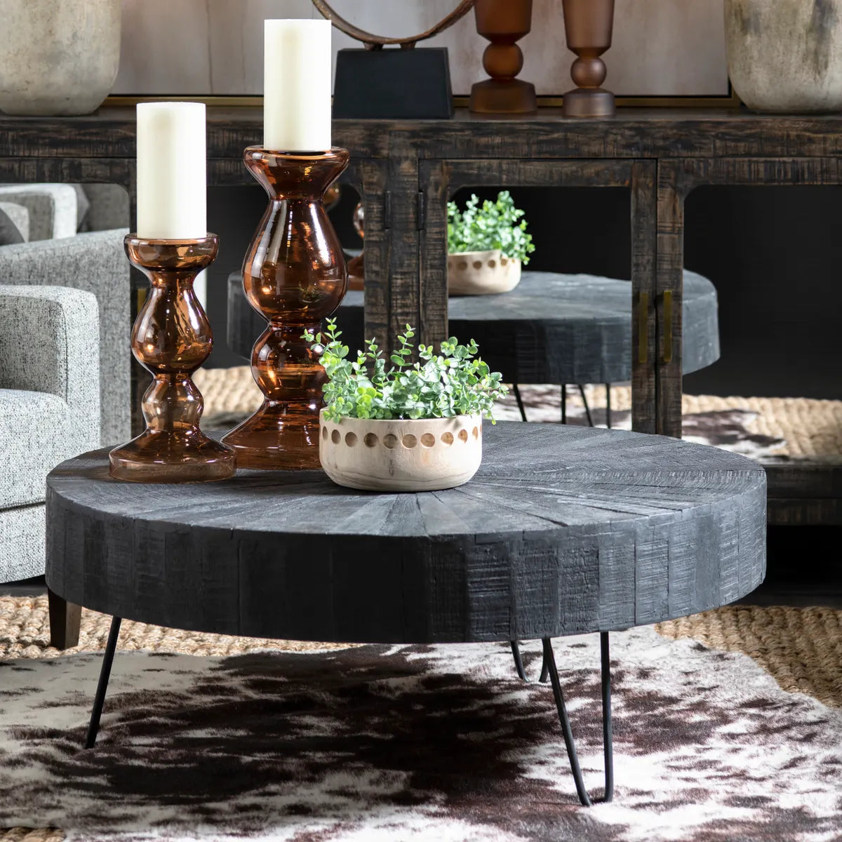 Harper Charred Wood Cocktail or Coffee Table