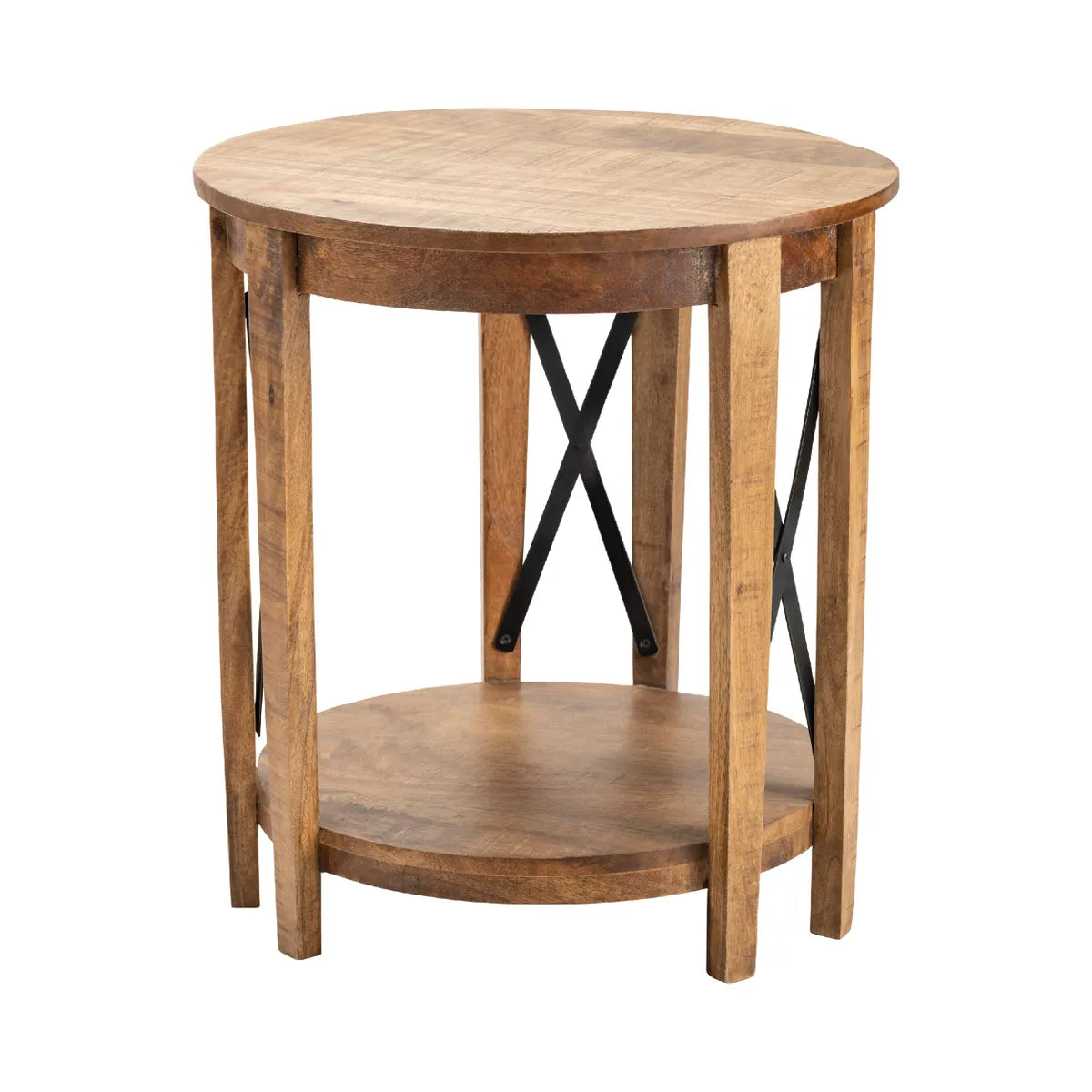 Foxhaven End Table (Set of 2) - Round - Solid Wood - Metal Frame - Storage